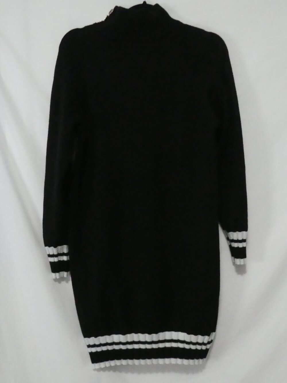 TRISTAN Long Mock Neck Sweater Dress Button Detail - Black and White - Medium - Picture 2 of 16